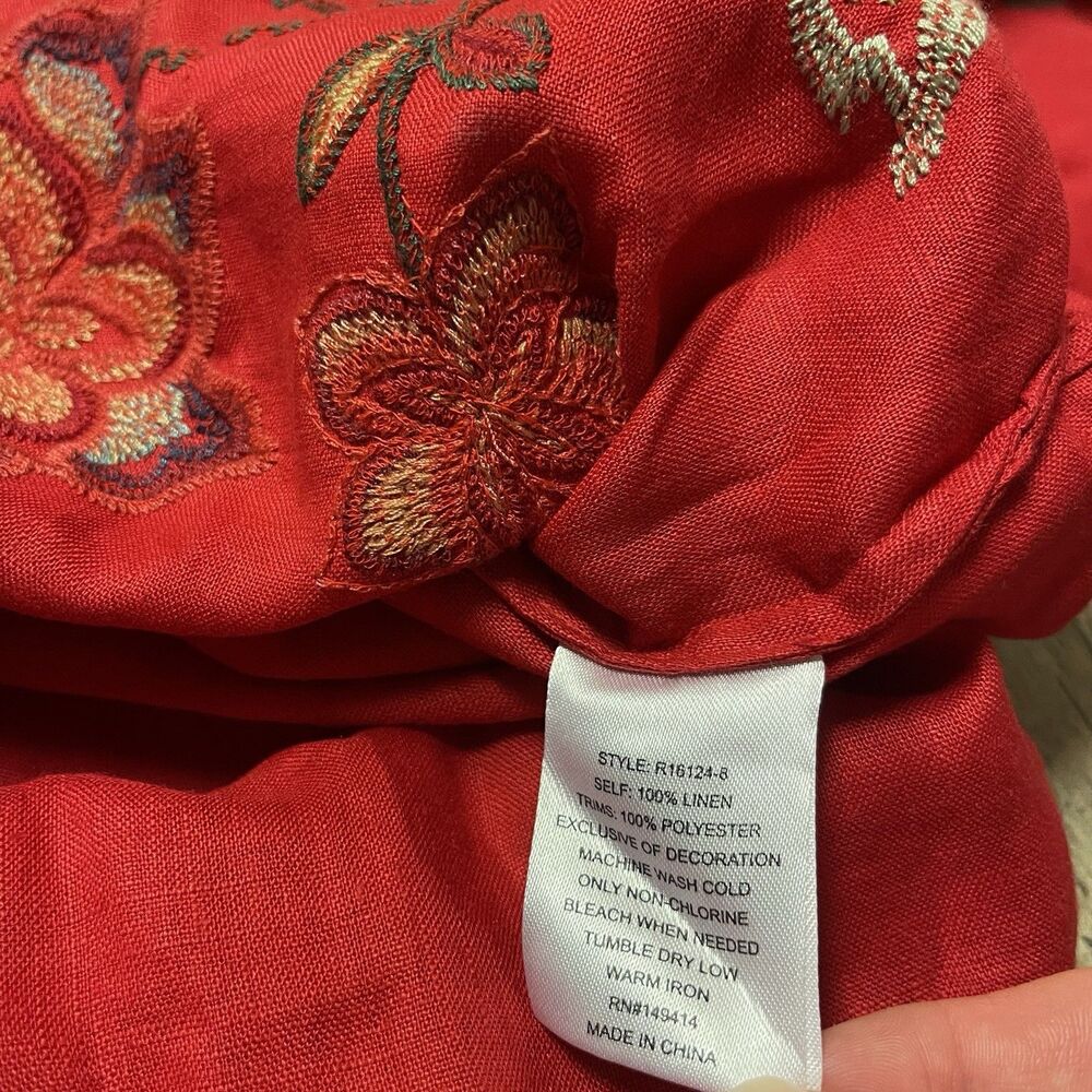 Johnny Was Women's Size XL Messine V Neck Linen Embroidered Floral Tunic Blouse - Picture 11 of 13